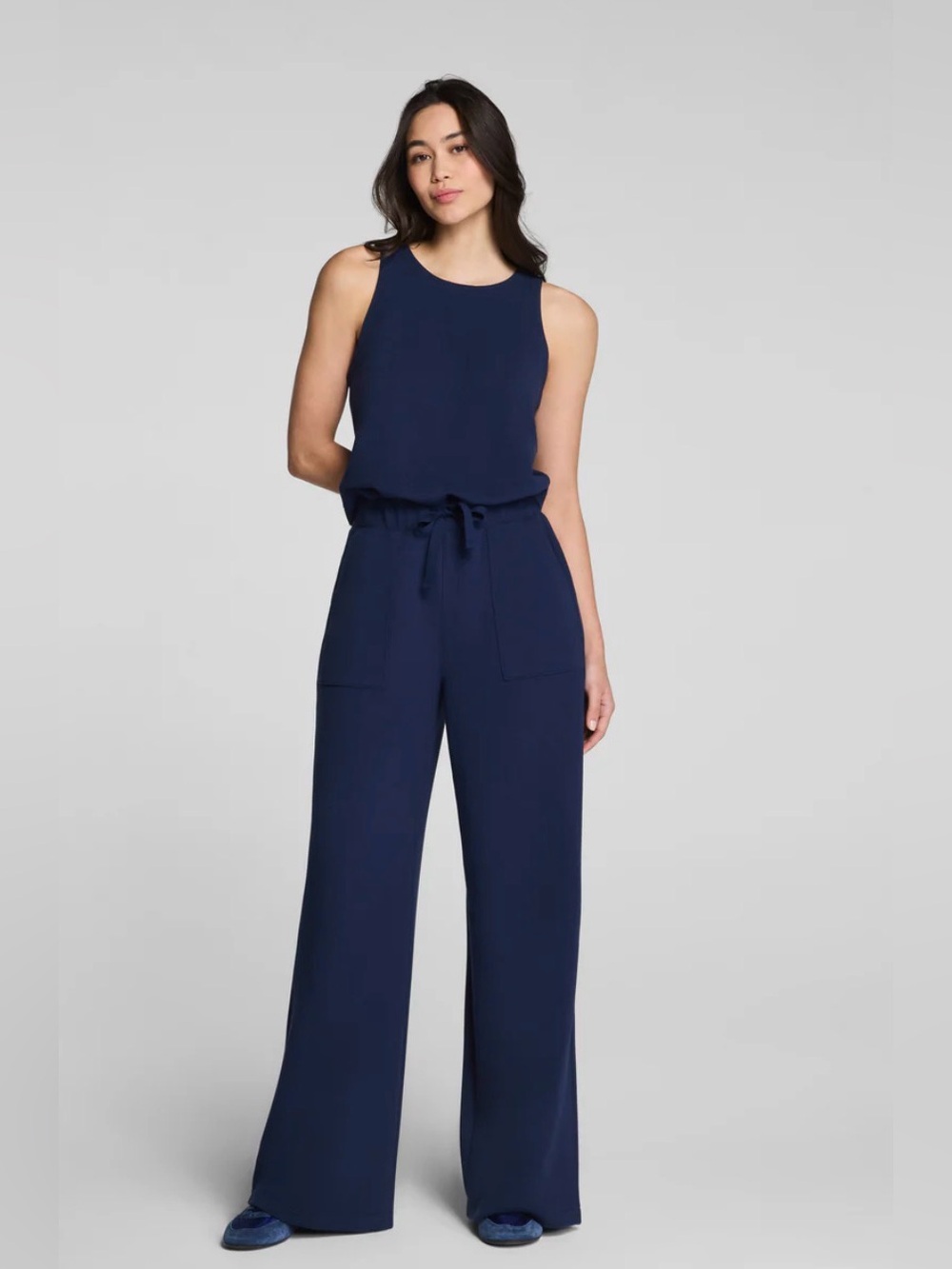 SPANX AirEssentials Sleeveless Jumpsuit Timeless Navy 3X Plus Size Wide Leg